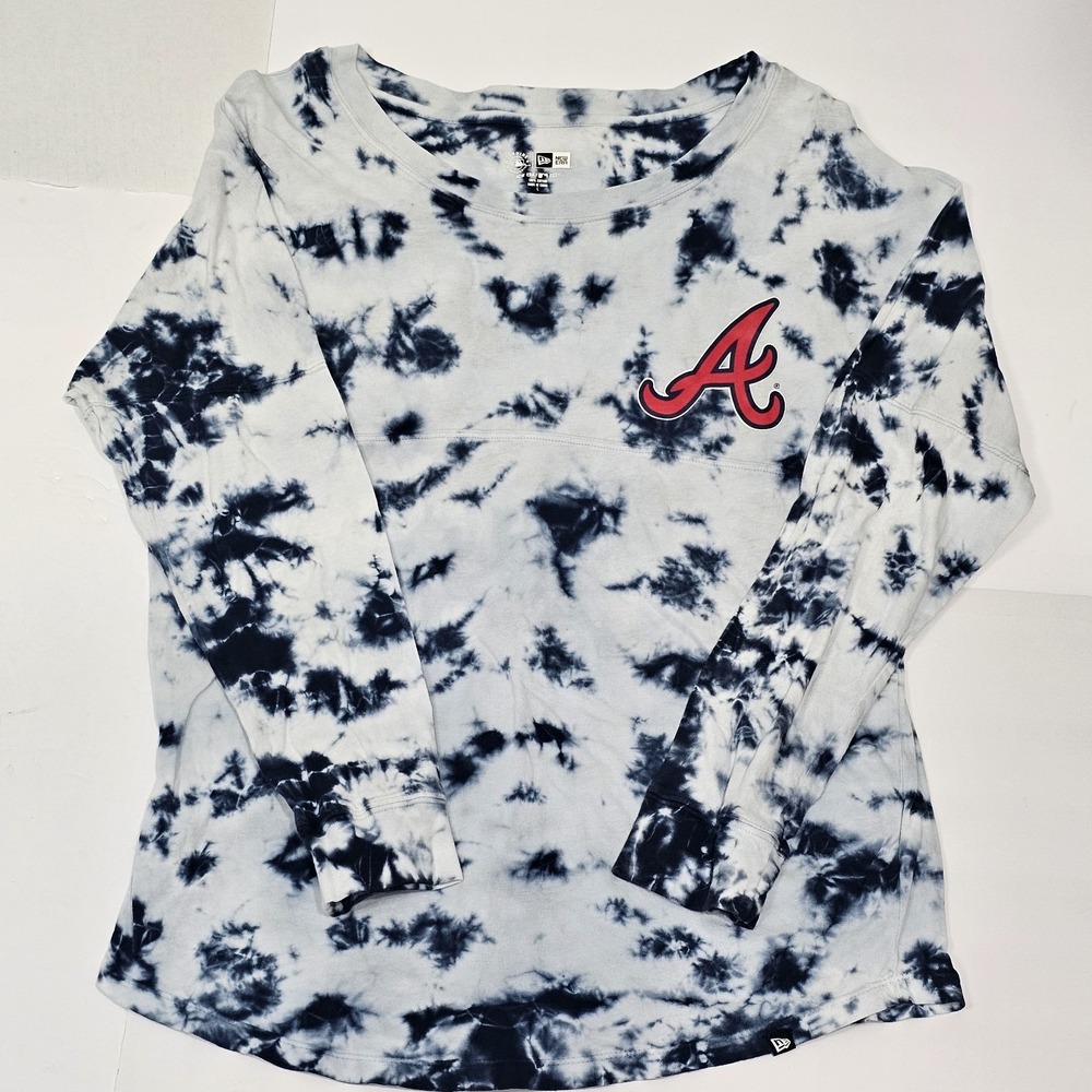 Atlanta Braves Women's T-shirt  Sz L New Era  Tie-dye Long Sleeve Blue/white - Picture 2 of 8